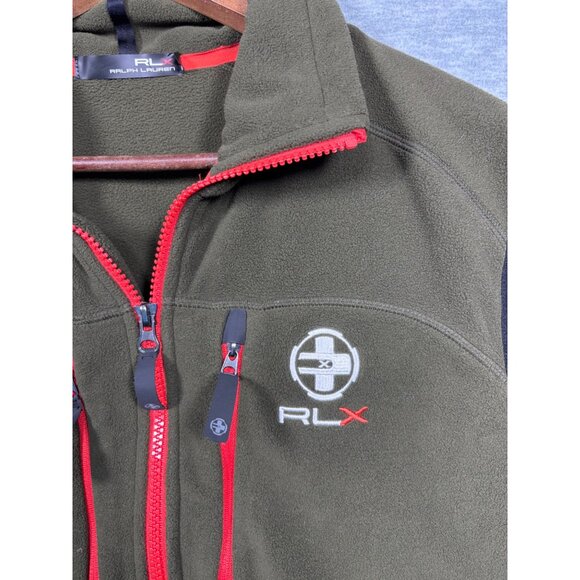 RLX Ralph Lauren Mens Vest L Olive Green & Black Fleece‎ Activewear - Picture 2 of 6